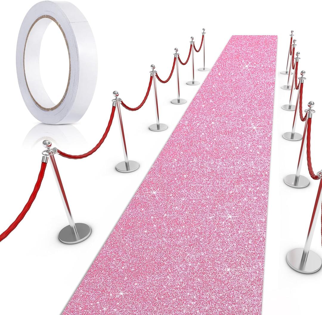 Tatuo Carpet Runner Runway Rug 55 GSM Thickness with Carpet Tape for Prom Wedding Party Outdoor Indoor Hallway Rug(4.6 x 16.4 Feet, Glitter Pink)