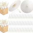 Aodaer 50 Pieces Wedding Paper Umbrella 23.6 Inch White Paper Decorative Chinese Japanese Parasol Umbrella Crafts Vintage DIY Painting Decor Paper Wedding Favor for Photography Props Bridal Party