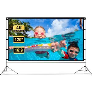 Projector Screen Outdoor, Vamvo Portable Projectors Screen with Aluminum Alloy Stand 120" Foldable Screens, 10 Feet Indoor Movie Screens with Carrying Bag for Home Theater Backyard Movie Night