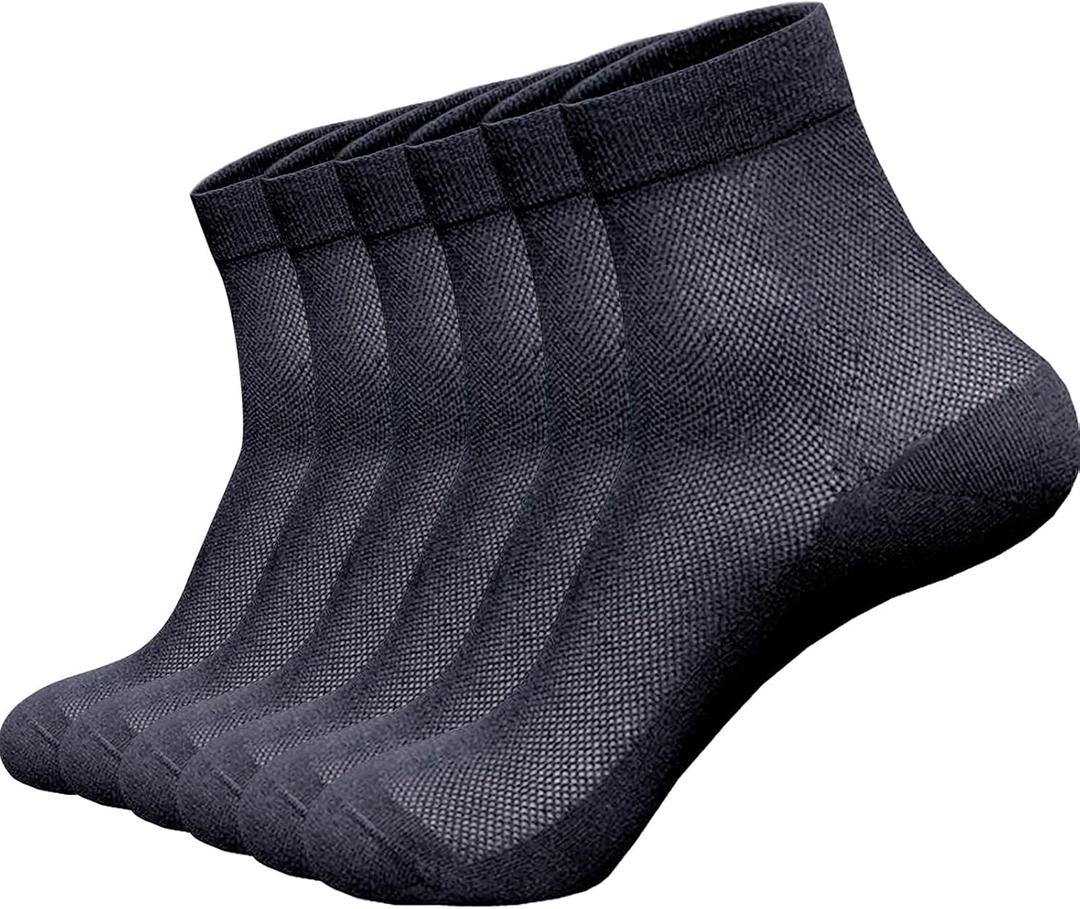 6 Pack Men Dress Socks, Cotton Mesh Ventilating Ankle Length,Thin Breathable Summer Business Footwear for Men (Large)