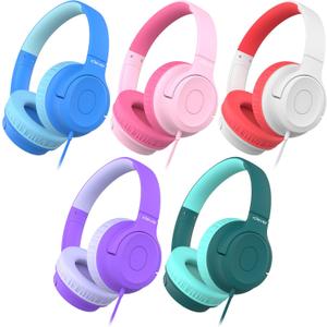 iClever Kids Headphones for School K-12, 85dBA Safe Volume, Tangle Free, 3.5mm Jack, HD Stereo, Swivel Foldable Kids Headphones with Cord for Classroom/Student/Tablets/Laptop, Bulk 5Pack (Colorful) iClever Kids Headphones for School K-12, 85dBA Safe Volume, Tangle Free, 3.5mm Jack, HD Stereo, Swivel Foldable Kids Headphones with Cord for Classroom/Student/Tablets/Laptop, Bulk 5Pack (Colorful)