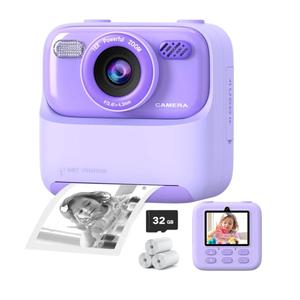Kids Instant Digital Cameras for Boys and Girls, 1080P HD Dual-Lens Selfie Digital Camera with Print Paper & 32G Card, Christmas Birthday Gifts Toys for Toddler and Teenagers Age 3-16 Years Old