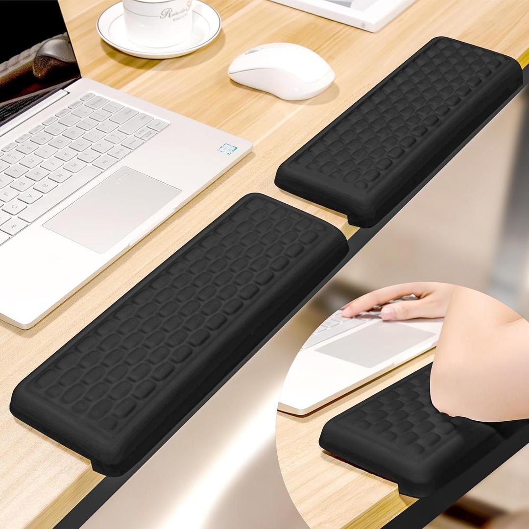 Rnivvi L-Shaped Desk Elbow Pad, 2-Pack Ergonomic Memory Foam Wrist Rest for Computer Keyboard, Office, Typing, Non-Slip Desk Edge Cushion Universal Fit, Forearm Rest Pad for Pain Relief Support, Black