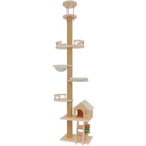 Floor to Ceiling Cat Tree Adjustable Height (95-120 Inches) - 5 Tier Tall Cat Tower for Large Cats, Sturdy Sisal Scratching Post with Condo, Space-Saving Design for Multi-Cat Households