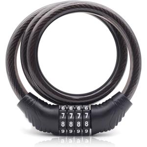 Bike Lock Cable, 30-Inch Combination Lock, 4-Digit Resettable, Black