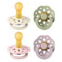 BIBS Boheme Soother 4-Pack | BPA Free Dummy Pacifier Round Nipple | Natural Rubber Latex | Made in Denmark | Size 6-18 Months | Dusky Lilac Mix