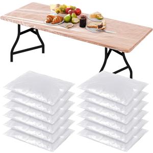Boao 12 Pcs Plastic Table Cloths Disposable for Parties Picnic Table Covers with Fall Elastic Fitted Elastic Cover Rectangle Waterproof for Thanks Giving Christmas Picnic(6 Ft, 72 x 30 Inch, Clear)