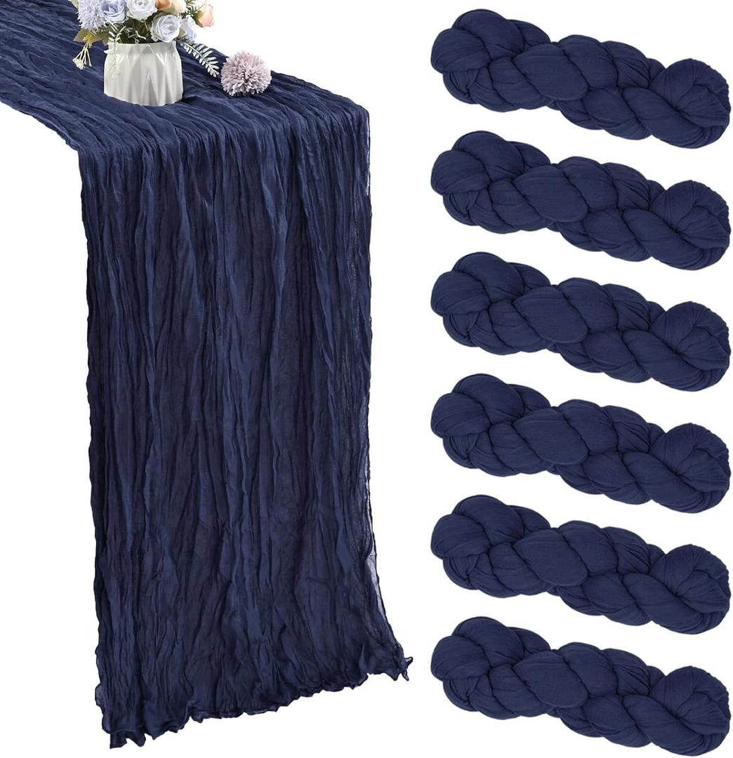 6 Pack Navy Blue Cheesecloth Table Runner 35x120 Inch Gauze Rustic Boho Table Runner 10FT Cheese Cloth for Wedding Decor Birthday Party Bridal Baby Shower Table Decoration