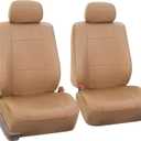 FH Group Automotive Car Seat Cover Premium PU Leather Front Pair Set Seat Covers Airbag Compatible Easy to Install with Air Freshener - Universal Fit for Cars Trucks and SUVs (Beige) PU002102 (Tan)