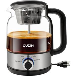 Oudim Drip Coffee Maker by Spraying Method, 1.2L Capacity, 600W Power, BPA-Free, Glass Stainless Steel Tea and Coffee Brew Kettle, Electric Kettle with Keep Warm