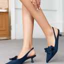 Coutgo Womens Slingback Kitten Heels Flower Closed Pointed Toe Pumps Wedding Party Dress Sandals Shoes (Blue), Size 9