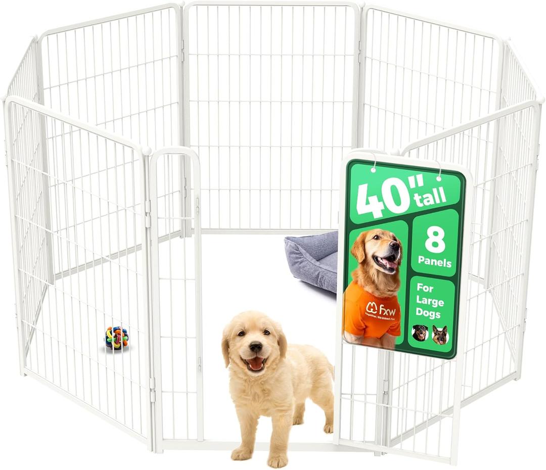 FXW Homeplus Unleashed Indoor Dog Playpen - Stress-Free and Safe Play, Heavy Duty 40 Inch 8 Panels Dog Pen for Medium and Large Dogs, White Patented