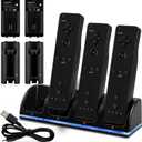 4-in-1 Charger Station for Wii&Wii U Remote Controller, with 4 Rechargeable Batteries(4 Port Charging Station+4 pcs 2800mah Replacement Battery Packs+USB Cable+Plug) Not Include Remote-Black