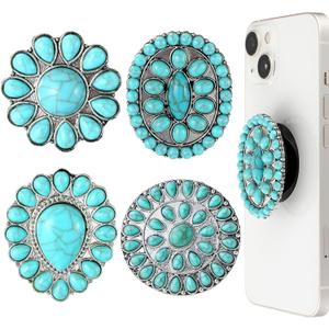Zonon 4 Pieces Turquoise Western Phone Grip Charm Teardrop Flower for Holder Ring Expandable Collapsible Phone Stand for Smartphones and Tablets(Classic Style)