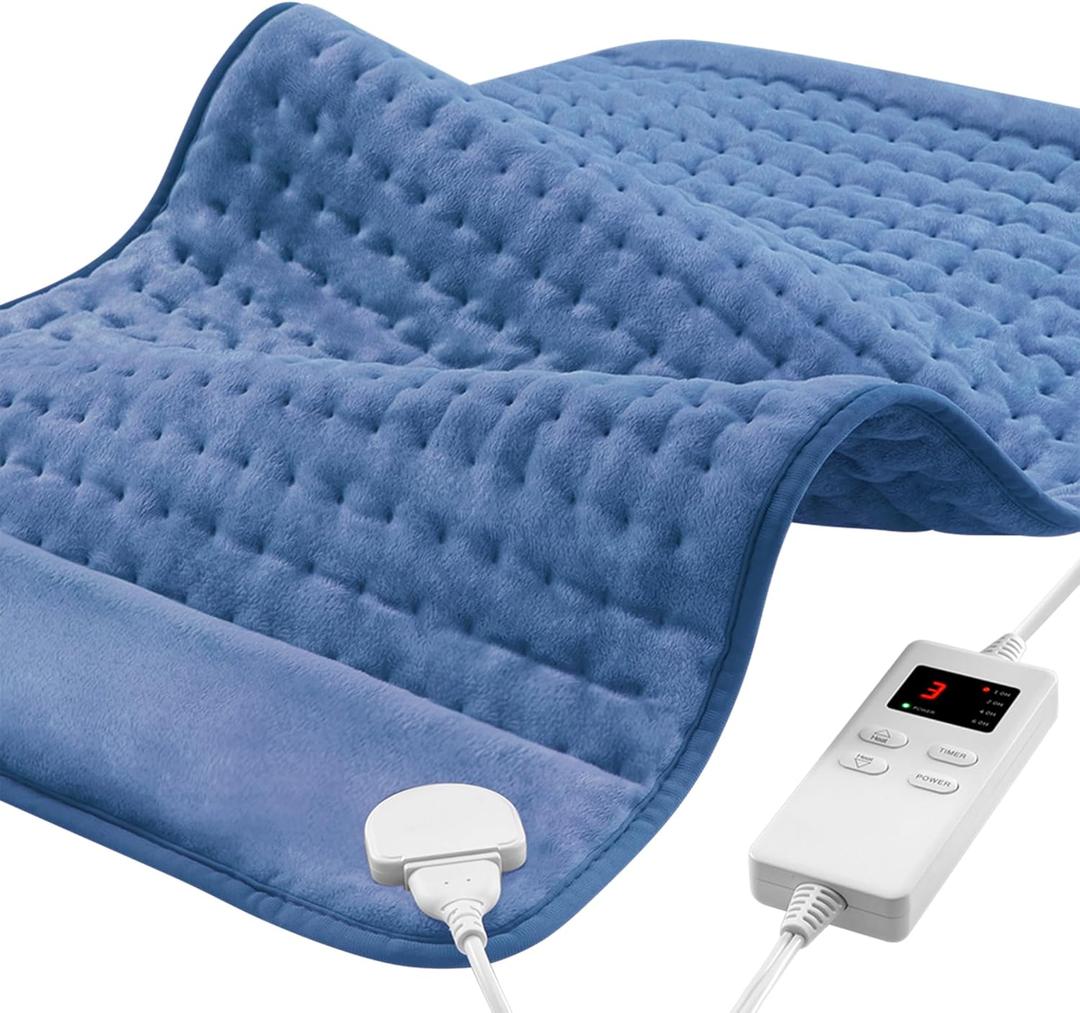 NBKLS Heating Pads for Back Neck Shoulder Pain, Electric Heating Pad Auto Shut Off, Fast Heat, Large Heating Pad Christmas Gift for Women Men, Birthday Gifts for Mom Dad (Blue) (12" x 24")