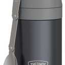 THERMOS FUNTAINER Insulated Food Jar, 16 Ounce, Kid Friendly Thermos Food Jar with Foldable Spoon, Matte Charcoal