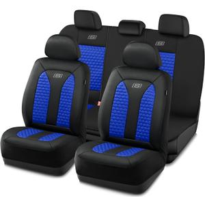 Skechers Memory Foam Car Seat Cover Full Sets, Hexcomb Breathable Thick Seat Covers, Airbag Compatible, Automotive Comfort & Protection for Most Cars,Van,Trucks, SUVs (Blue,Full Set)