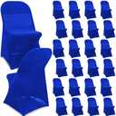 Newwiee Spandex Stretch Folding Chair Covers Bulk Fitted Universal Chair Protector Pack Removable Washable for Wedding Party Dining Banquet Event (Blue, Pack of 30)