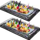 2Pcs Inflatable Serving Ice Bar, Oversized Serving Buffet Salad Cooler Food Drink Containers BBQ Picnic Luau Pool Party Supplies with Drain Plug