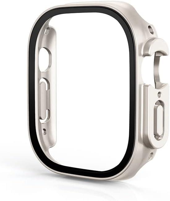 3 in 1 for Apple Watch Series 9/8/7/6/5/4/SE 2 45mm Case, 9H Tempered Glass Screen Protector+ Full Coverage Durable PC Hard Matte Protective Cover Bumper -Starlight