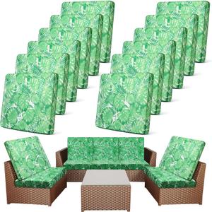 Newwiee 12 Pcs Patio Cushion Covers Outdoor Stretch Sofa Couch Cover Replacement Couch Slipcover Sofa Seat Chair Porch Patio Furniture Protector, Flexibility Washable(Green,Monstera)