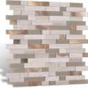 Nicesungdeco Peel and Stick 3D Natural Stone Mosaic Backsplash Tiles, 12" x 12" 5-Sheet Backsplash Self Adhesive Tiles for Kitchen Fireplace Vanity (Grey Gold)