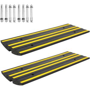 48" Heavy-Duty Rubber Driveway Ramps, 2-Pack Low-Profile Threshold Ramps with Water Channels for Cars, Trucks & Wheelchairs, Garage Entry & Driveway Slope Solutions