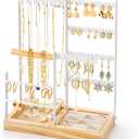 DreamGenius Jewelry Organizer Stand with Velvet Ring Holder, 4 Tier Jewelry Holder Organizer with 11 Hooks for Necklaces and 132 Holes for Earrings, White