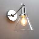 PERMO Industrial Vintage Slope Pole Wall Mount Single Sconce with Funnel Flared Clear Glass Shade Chrome Wall Sconce Light Fixtures
