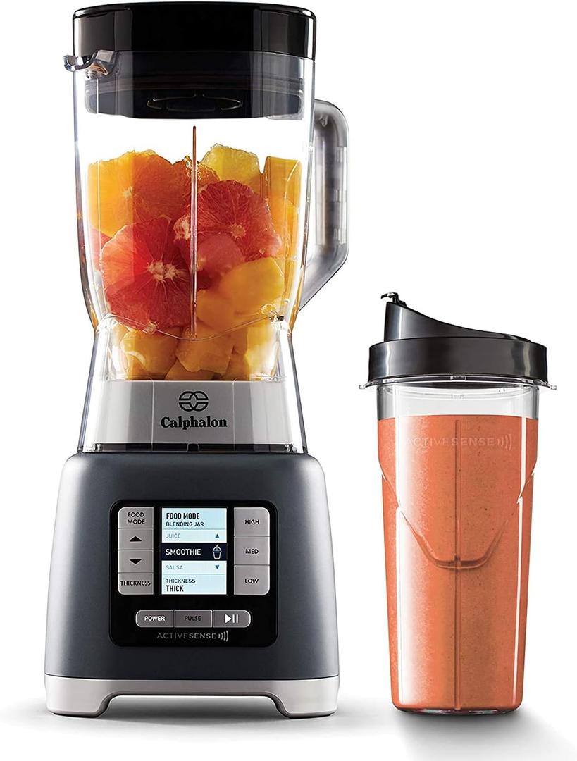 Calphalon Blender, 24-Oz Portable Blend-n-Go Smoothie Cup, ActiveSense 1200-Watt Motor, Dark Stainless Steel Calphalon Blender, 24-Oz Portable Blend-n-Go Smoothie Cup, ActiveSense 1200-Watt Motor, Dark Stainless Steel