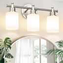 3-Light Bathroom Vanity Light Fixture, Brushed Nickel Compact Vanity Light with White Frosted Glass Shades for Mirror, Bathroom, Living Room, Modern Style, E26 Base, 16 Inch