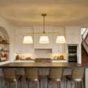 40" Linear Chandeliers with Linen Drum Shades, 3-Light Antique Brass Kitchen Island Lighting, Gold Linear Light Fixture for Kitchen Restaurant Over Table
