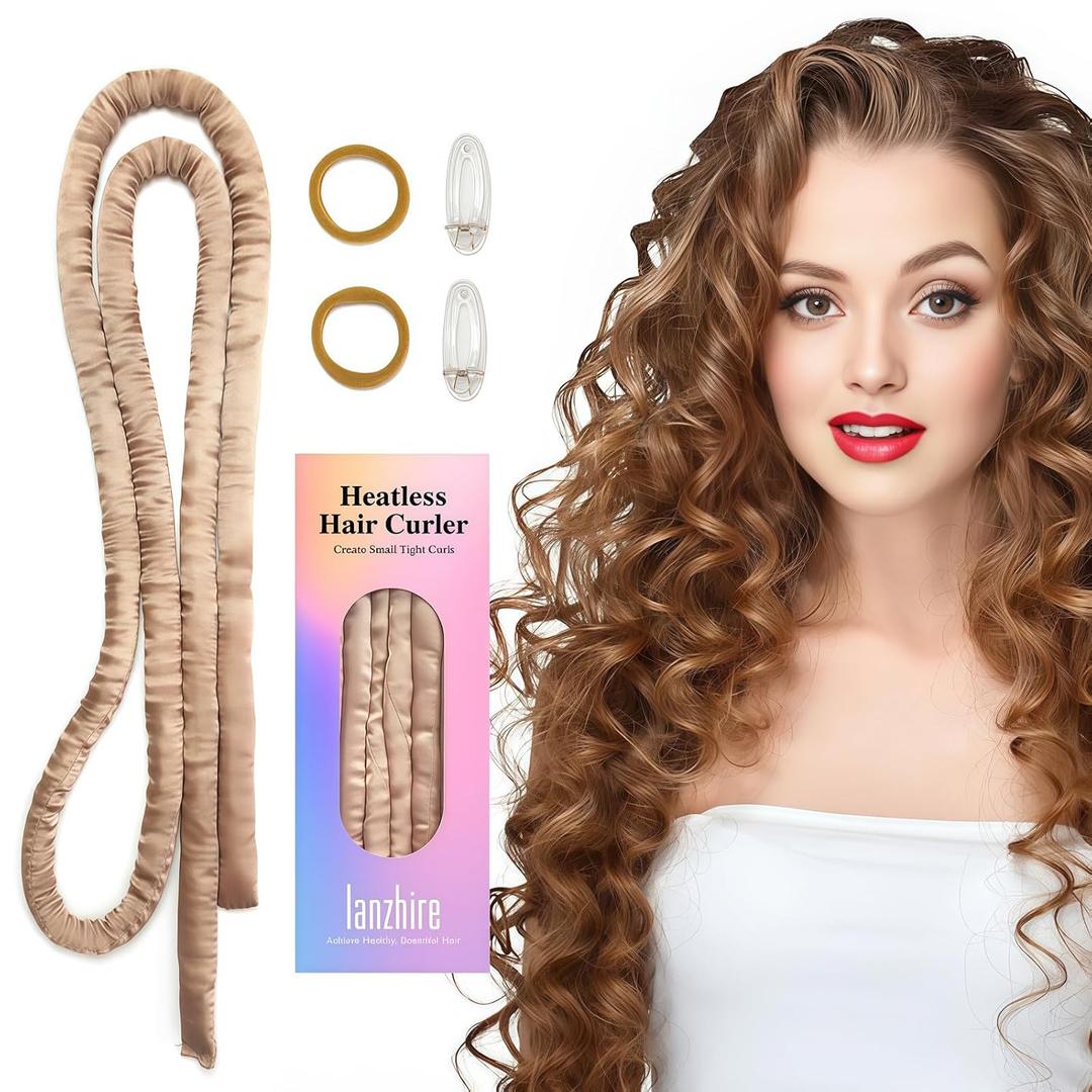 Lanzhire Heatless Curling Rod Headband for Long and Short Hair, No Heat Overnight Curls with Thin Curlers to Sleep In (Golden)