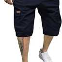 JMIERR Mens Casual Twill Cargo Shorts Cotton Drawstring Classic Cargo Stretch Short with 6 Pockets (3X-Large, Blue)
