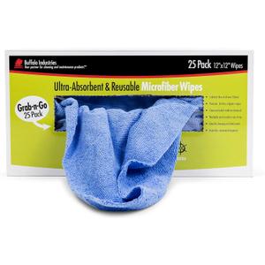 Buffalo 65102 Microfiber Cloths Economy Cleaning Cloths, Dispenser Wipes Box, Blue,12" x 12", 25-Pack