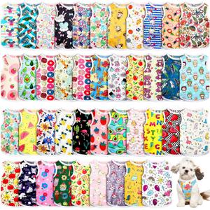 42 Pcs Dog Shirts Printed Puppy Clothes Breathable Cartoon T Shirt for Dog Soft Puppy Clothing Lovely Pet Shirts Outfits for Pet Dogs Cats Summer Party Holiday, S