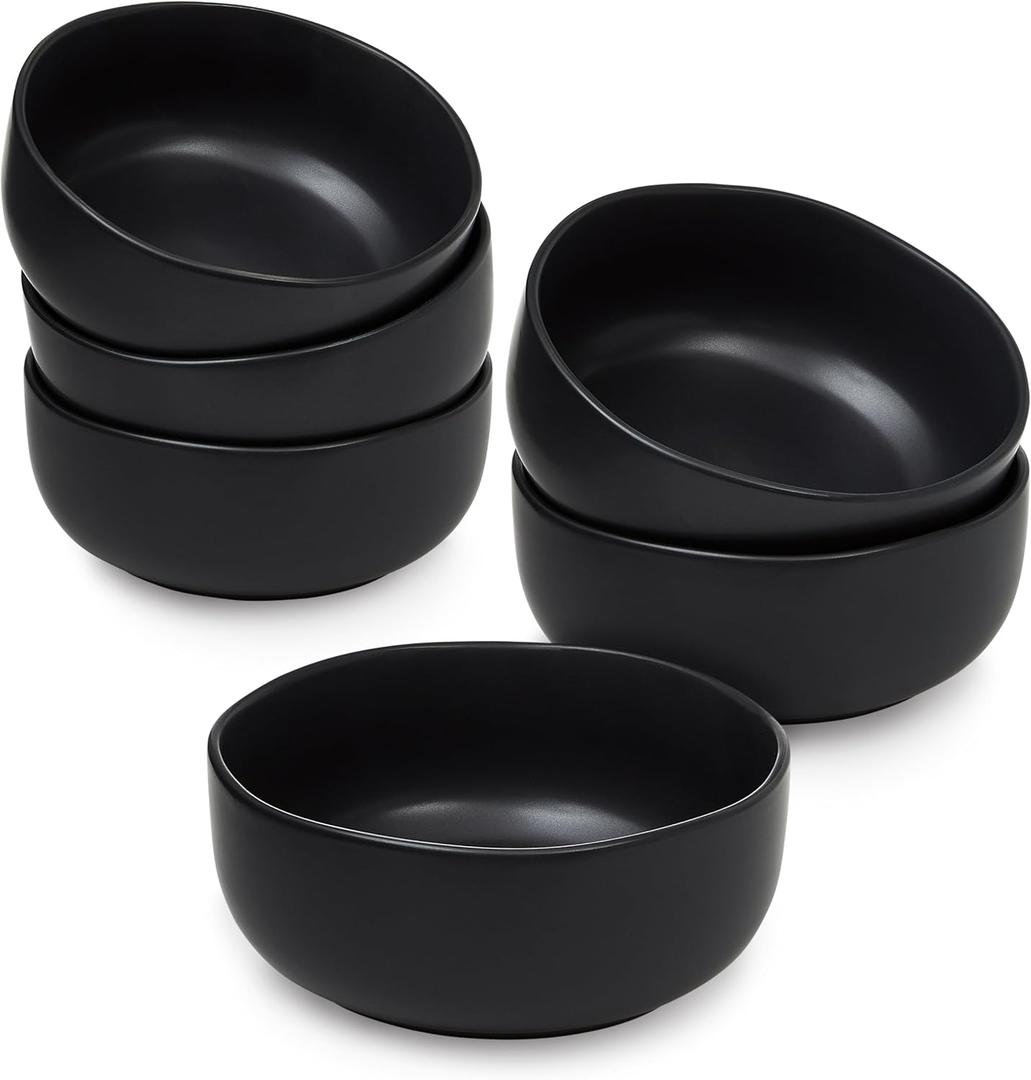 Sheffield Home Large Stoneware Cereal Bowls - Set of 6, 28oz Capacity - Dishwasher & Microwave Safe - 6" Diameter, Stylish & Functional for Everyday Use – Black