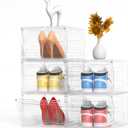 XL Large 5 Pack clear shoe Organizer storage boxes stackable Plastic Boxes Thicken Material Easy to Assemble Fit Sneaker Storage Size 12 13 14 Shoe Storage Organizer for Closet with Lids and Door