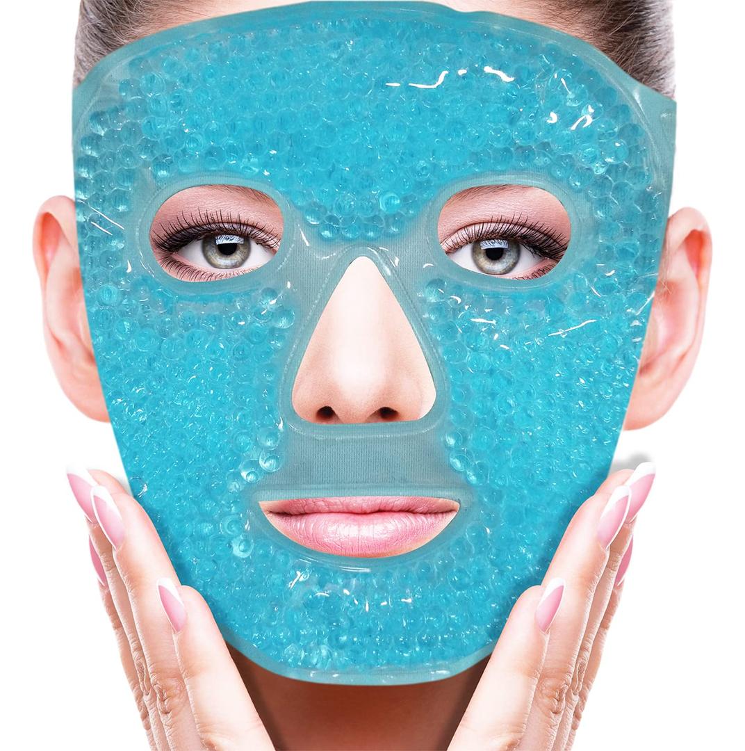 Cold Face Eye Mask Ice Pack Reduce Facial Puff, Dark Circles, Gel Beads Hot Heat Cold Compress Pack, Face SPA for Woman Sleeping, Pressure, Headaches, Skin Care, Post Laser Cosmetic Care[Blue]
