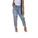 HTD Women's Boyfriend Jeans Ripped Skinny Jeans Distressed Stretchy Denim Pants Light Blue XL