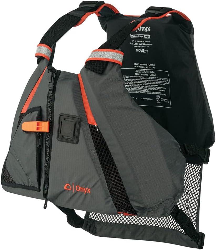 Onyx U.S. Coast Guard and Transport Canada Approved MoveVent Dynamic Paddle Vest for Adults for Kayaking, Canoeing, Stand Up Paddleboarding (Orange)