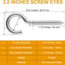 Pack of 12 M6 Metal Hooks, heavy-duty304 Stainless Steel Screw Hooks, self-Tapping Eye-Ring Bolt Hooks, Wooden Terminal Eye-Hole Hooks, Pendant Lights and Wires, Strong