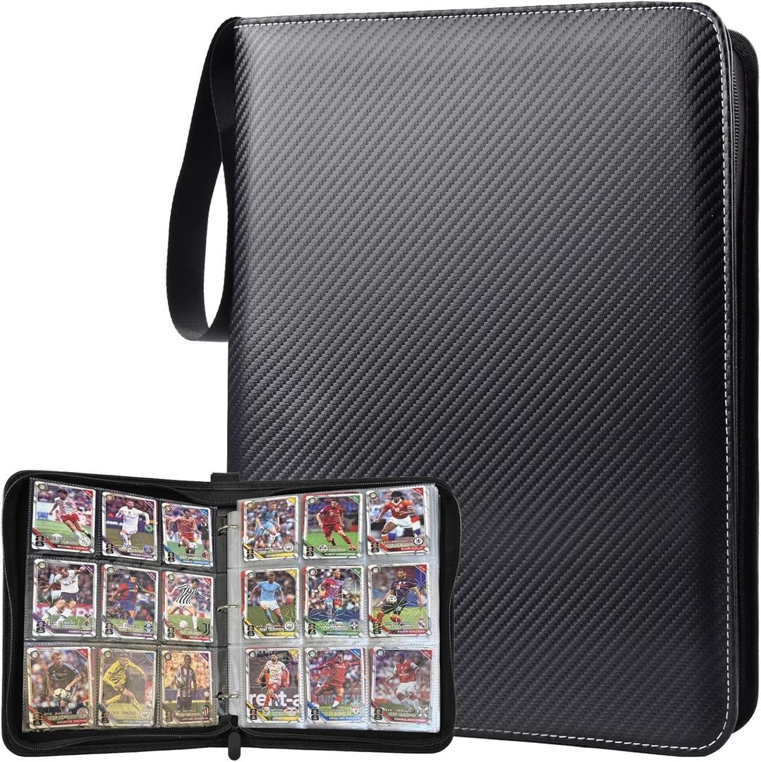 Portable 9-Pocket Trading Card Binder, Holds 1080 Cards with 60 Removable Double-Sided Sleeves, Baseball Card Binder Card Storage Organizer Album for Boys, Girls, Sports & Game Cards