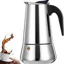2 Cup Stovetop Espresso Maker Stainless Steel Moka Pot Stove Top Percolator Italian Coffee Makers Capable Mocha Greca Machine Cafe Classic Induction Cookers for Home and Camping 100ml 3.3oz