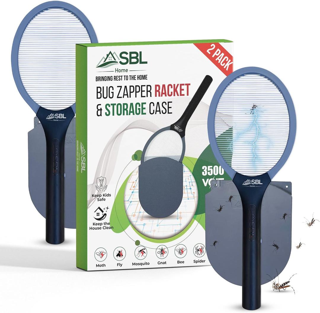 Electric Fly Swatter Racket, Electric Mosquito Swatter, Bug Zapper Racket, Electric Fly Bat with Patented Wall Case, Gray, Black (2 Pack)