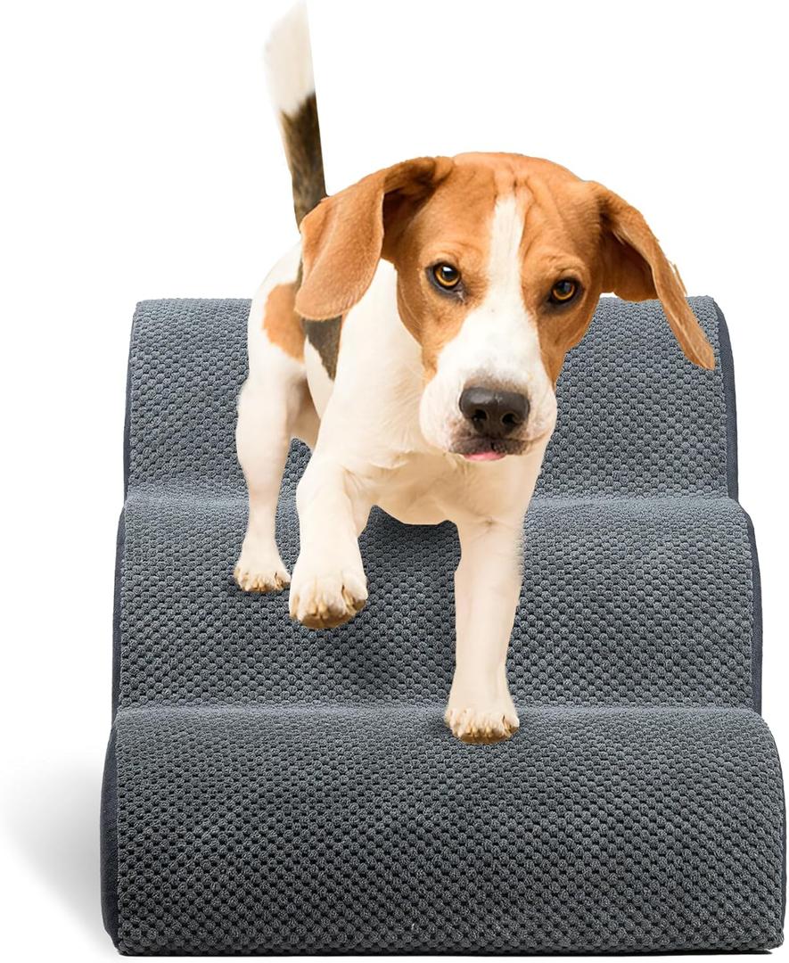 Daphne's Pet Non-Slip Dog Ramp for Couch 23.6"x15.7"x15.7", 3-Step Dog Stairs for Bed, Grey, Polyester Dog Steps for Small Dogs, Puppies, and Seniors