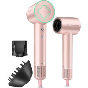 Hair Dryer - 150000 RPM High-Speed Brushless Motor Negative Ionic Blow Dryer for Fast Drying, Low Noise Thermo-Control Hair Dryer with Diffuser and Nozzle, Pink