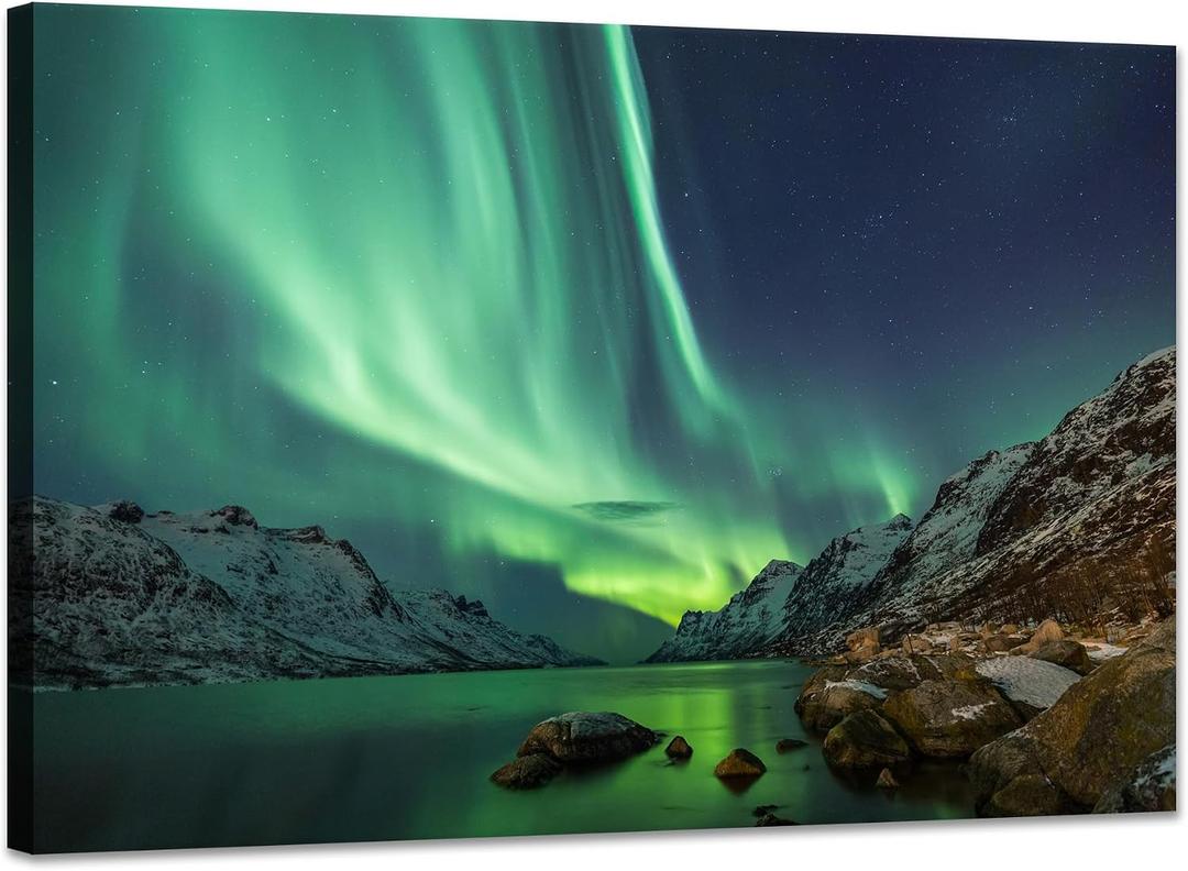 YIOZHAOFH Northern Lights Wall Art for Living Room Framed Alaska Picture Wall Decor Nature Canvas Print 16X24 Posters Scenery Framed Artwork for Home Office
