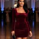 cailami Women's Sexy Bodycon Long Sleeve Velvet Elegant Mini Homecoming Party Dresses (L)