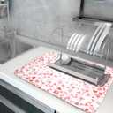 Valentines Day Dish Drying Mat for Kitchen Counter 24x18 Inch Love Drying Mat with Absorbent Reversible Microfiber Pink Heart Dish Drainer Mats Rack Pad for Coffee Countertop Protector